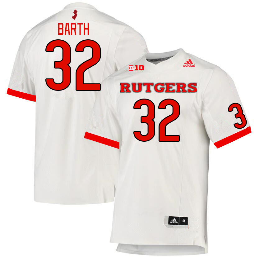 Men #32 Charlie Barth Rutgers Scarlet Knights College Football Jerseys Stitched Sale-White
